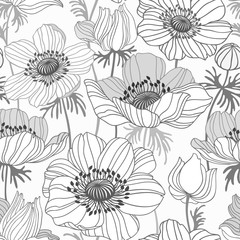 Fototapety  bezszwowy kwiatowy wzór z anemonem na białym tle