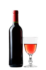 Wine bottle with glass isolated on white
