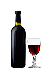 Wine bottle with glass isolated on white