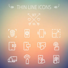 Technology thin line icon set
