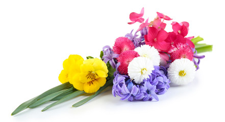 Beautiful bouquet of bright flowers isolated on white