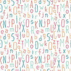 Vector seamless pattern of colorful hand drawn font. Beautiful