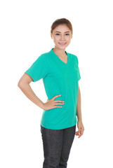 Fototapeta premium young beautiful female with t-shirt (side view)
