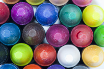 Close up of coloured crayons