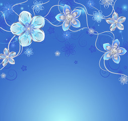 blue background with silver flowers