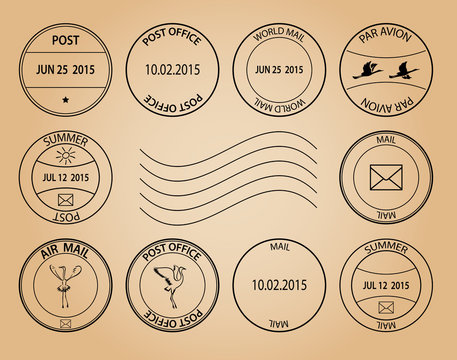 post stamps on aged background - vector