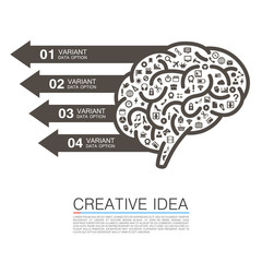 Silhouette of the brain with icons