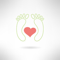 Feet massage sign and logo with heart. Vector
