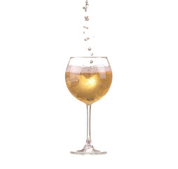 poured white wine on a white background