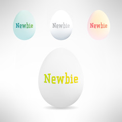 Realistic egg with newbie text on it. Vector