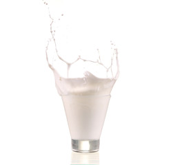 splash of milk in a glass isolated on white