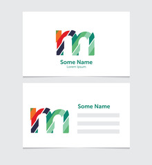 Business card vector template, letter m logo