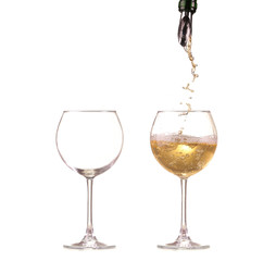 Empty wine glass isolated on black and white