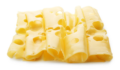 Slices of cheese isolated on white