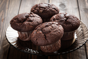 Chocolate cake muffins on a table