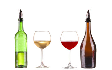 Bottle of red wine and white wine isolated on a white background