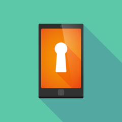 Long shadow phone icon with a key hole