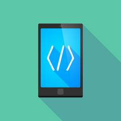 Long shadow phone icon with a code sign