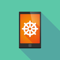 Long shadow phone icon with a dharma chakra sign