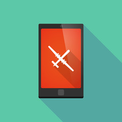 Long shadow phone icon with a war drone