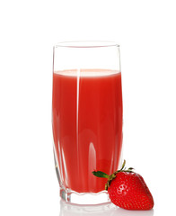Glass of fresh strawberry juice isolated on white