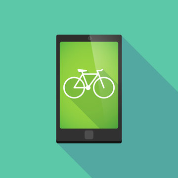 Long shadow phone icon with a bicycle