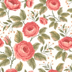 Fototapete Rund seamless floral pattern with roses on white background © citradora
