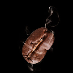 Flying coffee bean in smoke