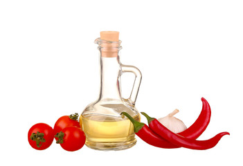 Ingredients for pasta. Spaghetti,cherie, chili, oil, garlic isol