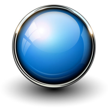 Blue shiny button with metallic elements
