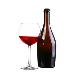 Red Wine bottle and glass on white background