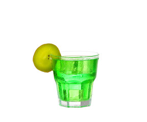 Green alcohol cocktail with splash and green lime isolated on white
