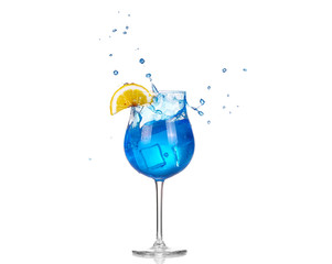 blue cocktail with splashes on white