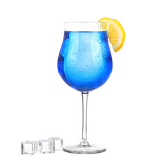 Sprite drinks whit sparkllng soda and ice in glass isolated on white