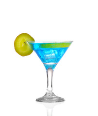Sprite drinks whit sparkllng soda and ice in glass isolated on white