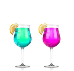 Set of beautiful shot glasses filled with colored alcoholic cock