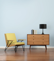 Blue interior with mid century chair and buffet © Michael