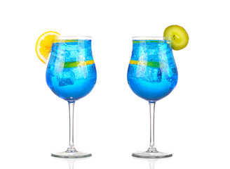 collage Sprite drinks whit sparkllng soda and ice in glass isolated on white