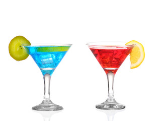 collage Sprite drinks whit sparkllng soda and ice in glass isolated on white