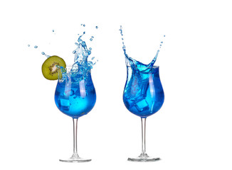 blue cocktail with splashes on white