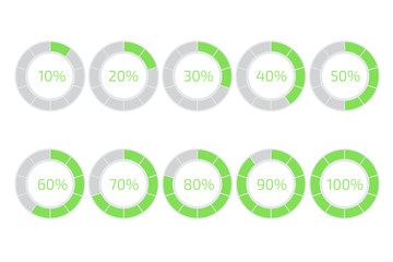 Progress loading bar. Flat style vector. Set of ten