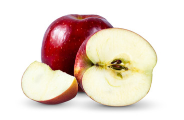 Red sweet apple with slice isolated on white background