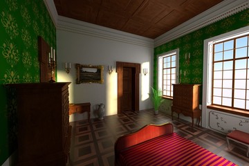 3d render of luxury manor interior - bedroom