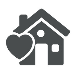 Icono casa con simbolo corazon gris