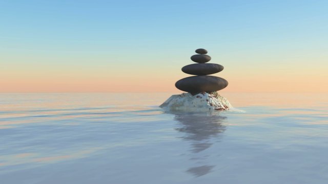 sunset and zen stones concept in 3d