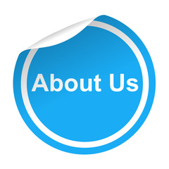 Pegatina azul con pestaña texto About Us