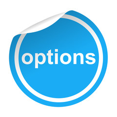 Pegatina azul con pestaña texto options