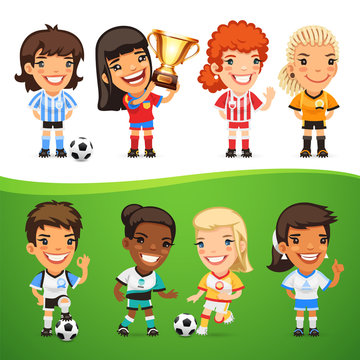 Cartoon Women Soccer Players Set