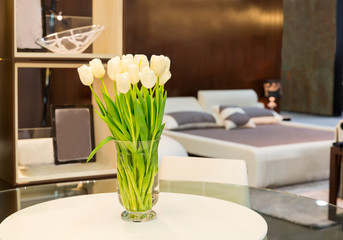 Bouquet of tulips on the table
