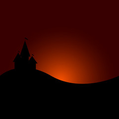 vector backdrop with castle silhouette in sunset